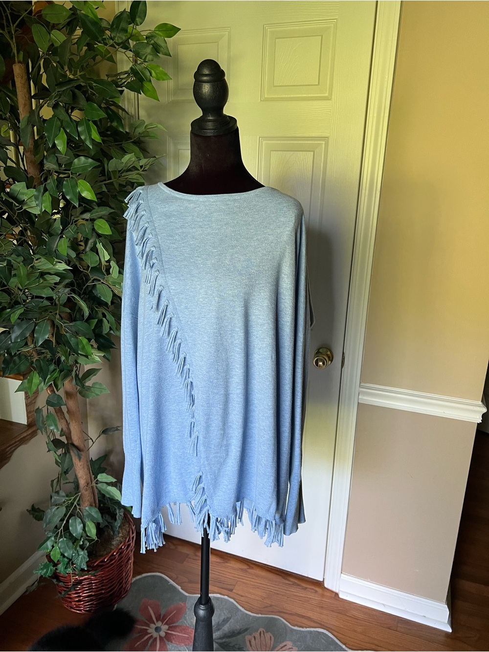 Lilly Pulitzer Light Blue Fringe-Trim Sweater